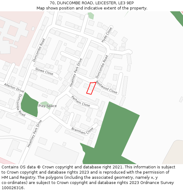 70, DUNCOMBE ROAD, LEICESTER, LE3 9EP: Location map and indicative extent of plot