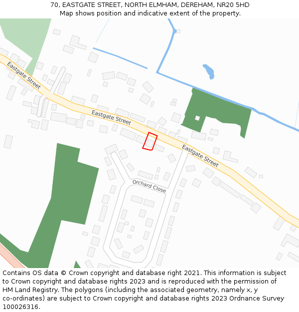 70, EASTGATE STREET, NORTH ELMHAM, DEREHAM, NR20 5HD: Location map and indicative extent of plot