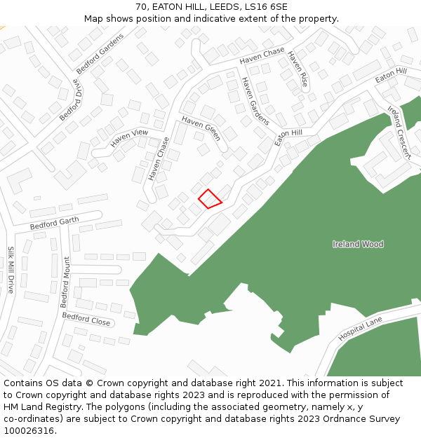70, EATON HILL, LEEDS, LS16 6SE: Location map and indicative extent of plot