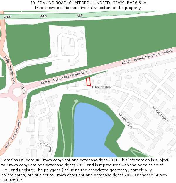 70, EDMUND ROAD, CHAFFORD HUNDRED, GRAYS, RM16 6HA: Location map and indicative extent of plot