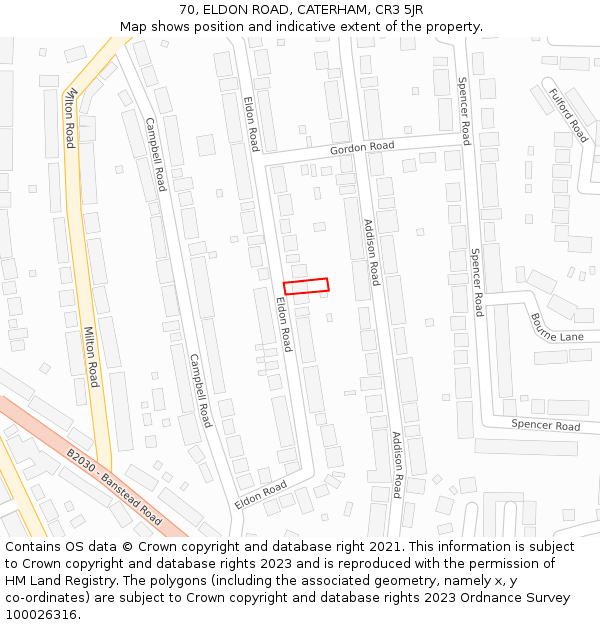 70, ELDON ROAD, CATERHAM, CR3 5JR: Location map and indicative extent of plot