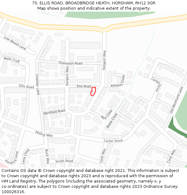 70, ELLIS ROAD, BROADBRIDGE HEATH, HORSHAM, RH12 3GR: Location map and indicative extent of plot