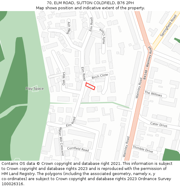 70, ELM ROAD, SUTTON COLDFIELD, B76 2PH: Location map and indicative extent of plot
