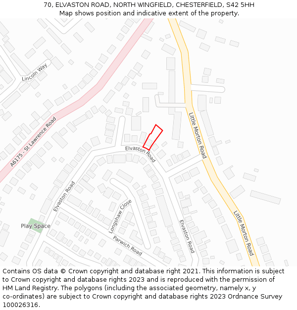 70, ELVASTON ROAD, NORTH WINGFIELD, CHESTERFIELD, S42 5HH: Location map and indicative extent of plot