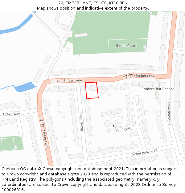 70, EMBER LANE, ESHER, KT10 8EN: Location map and indicative extent of plot