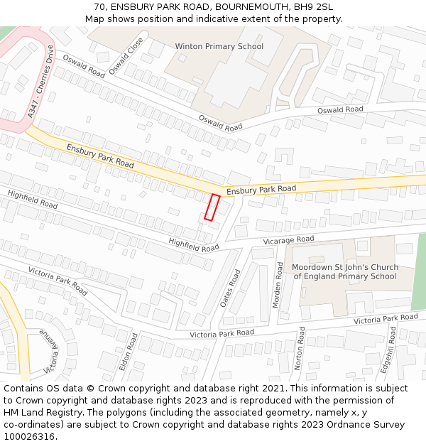 70, ENSBURY PARK ROAD, BOURNEMOUTH, BH9 2SL: Location map and indicative extent of plot