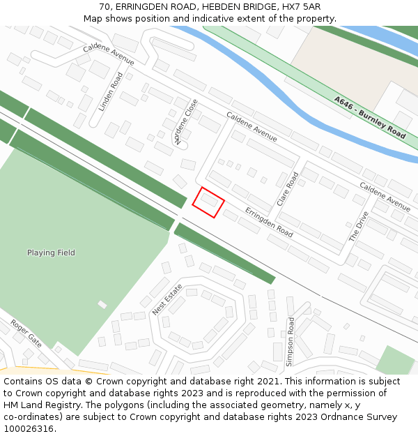 70, ERRINGDEN ROAD, HEBDEN BRIDGE, HX7 5AR: Location map and indicative extent of plot