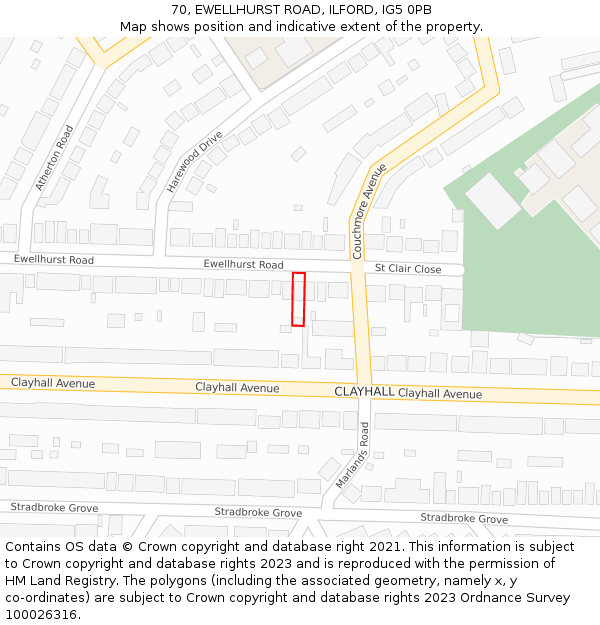 70, EWELLHURST ROAD, ILFORD, IG5 0PB: Location map and indicative extent of plot