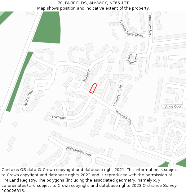 70, FAIRFIELDS, ALNWICK, NE66 1BT: Location map and indicative extent of plot