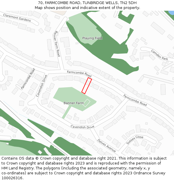 70, FARMCOMBE ROAD, TUNBRIDGE WELLS, TN2 5DH: Location map and indicative extent of plot