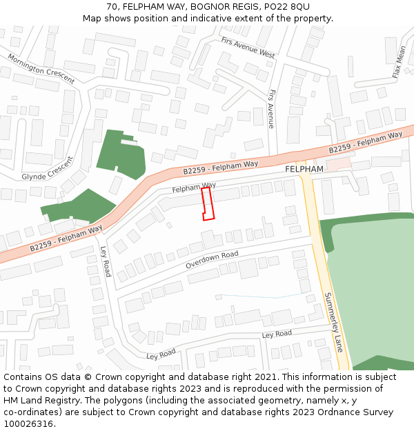 70, FELPHAM WAY, BOGNOR REGIS, PO22 8QU: Location map and indicative extent of plot