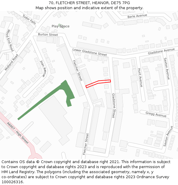 70, FLETCHER STREET, HEANOR, DE75 7PG: Location map and indicative extent of plot