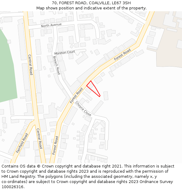70, FOREST ROAD, COALVILLE, LE67 3SH: Location map and indicative extent of plot