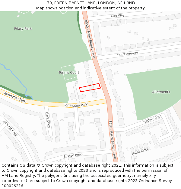 70, FRIERN BARNET LANE, LONDON, N11 3NB: Location map and indicative extent of plot