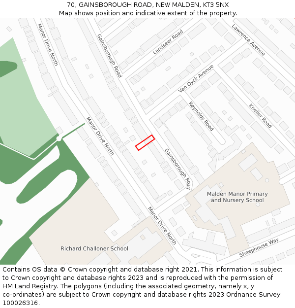 70, GAINSBOROUGH ROAD, NEW MALDEN, KT3 5NX: Location map and indicative extent of plot