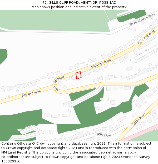 70, GILLS CLIFF ROAD, VENTNOR, PO38 1AD: Location map and indicative extent of plot