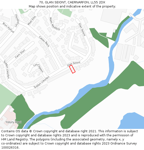 70, GLAN SEIONT, CAERNARFON, LL55 2DX: Location map and indicative extent of plot