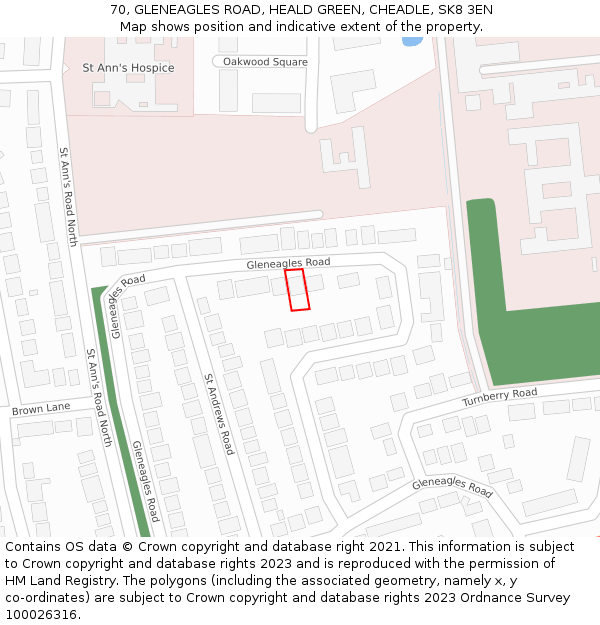 70, GLENEAGLES ROAD, HEALD GREEN, CHEADLE, SK8 3EN: Location map and indicative extent of plot