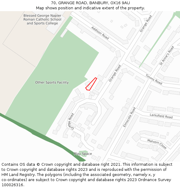 70, GRANGE ROAD, BANBURY, OX16 9AU: Location map and indicative extent of plot