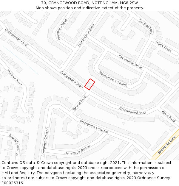 70, GRANGEWOOD ROAD, NOTTINGHAM, NG8 2SW: Location map and indicative extent of plot