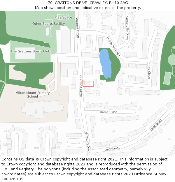 70, GRATTONS DRIVE, CRAWLEY, RH10 3AG: Location map and indicative extent of plot