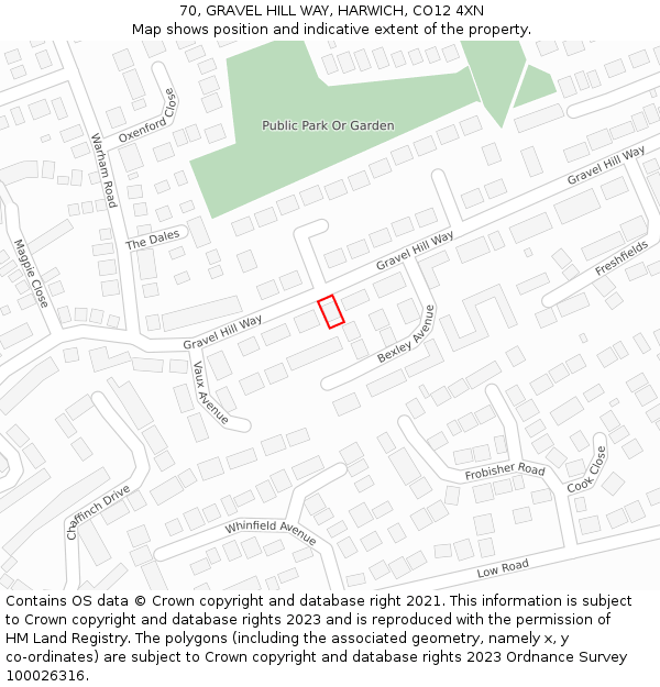 70, GRAVEL HILL WAY, HARWICH, CO12 4XN: Location map and indicative extent of plot