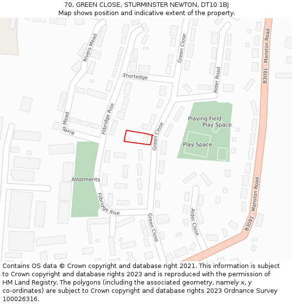 70, GREEN CLOSE, STURMINSTER NEWTON, DT10 1BJ: Location map and indicative extent of plot