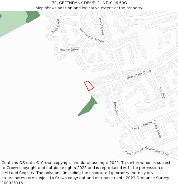 70, GREENBANK DRIVE, FLINT, CH6 5RG: Location map and indicative extent of plot