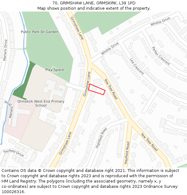 70, GRIMSHAW LANE, ORMSKIRK, L39 1PD: Location map and indicative extent of plot