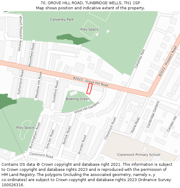 70, GROVE HILL ROAD, TUNBRIDGE WELLS, TN1 1SP: Location map and indicative extent of plot