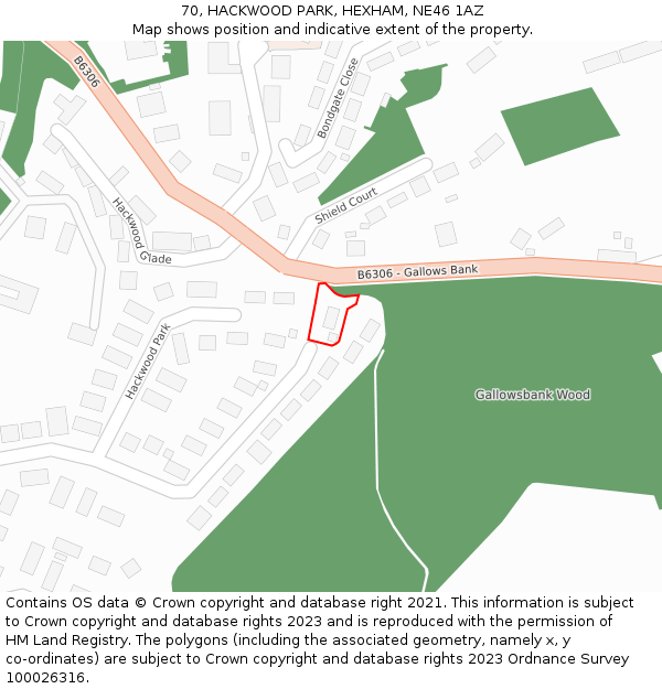 70, HACKWOOD PARK, HEXHAM, NE46 1AZ: Location map and indicative extent of plot