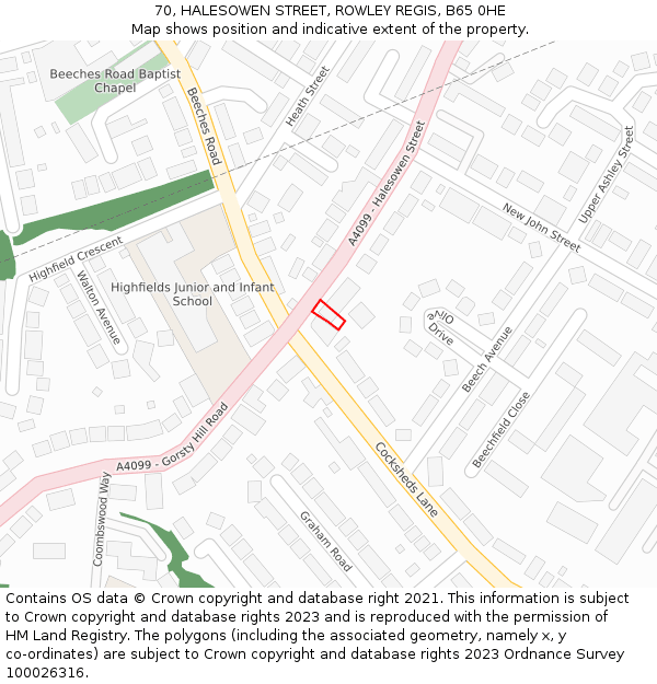 70, HALESOWEN STREET, ROWLEY REGIS, B65 0HE: Location map and indicative extent of plot