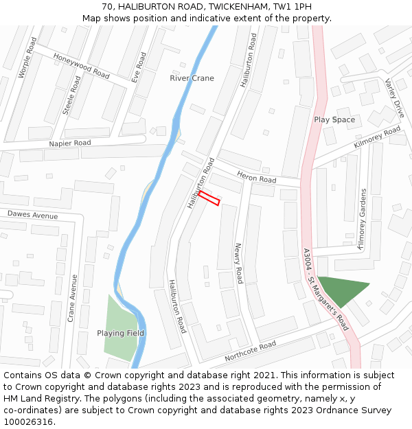 70, HALIBURTON ROAD, TWICKENHAM, TW1 1PH: Location map and indicative extent of plot