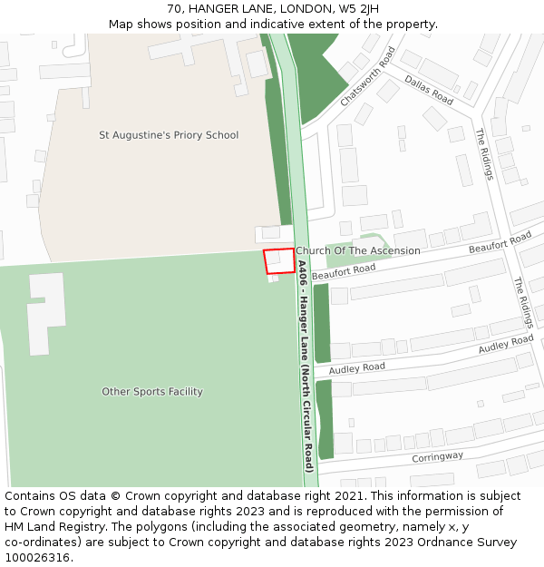70, HANGER LANE, LONDON, W5 2JH: Location map and indicative extent of plot