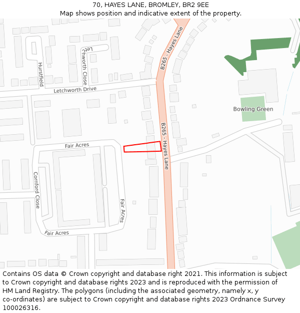 70, HAYES LANE, BROMLEY, BR2 9EE: Location map and indicative extent of plot