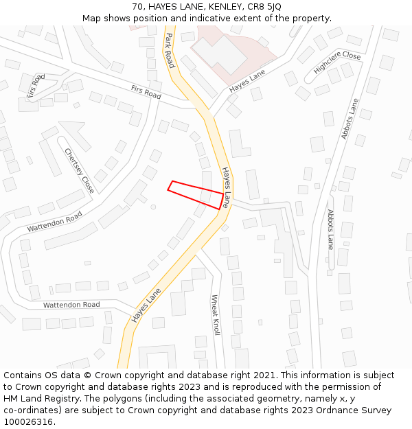 70, HAYES LANE, KENLEY, CR8 5JQ: Location map and indicative extent of plot