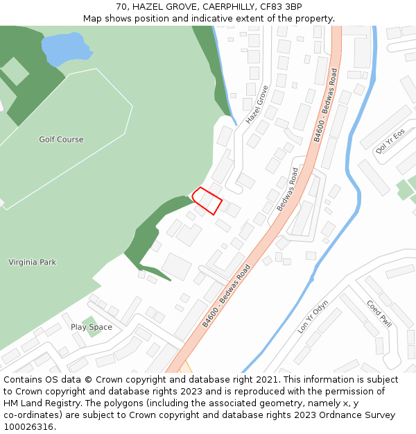 70, HAZEL GROVE, CAERPHILLY, CF83 3BP: Location map and indicative extent of plot