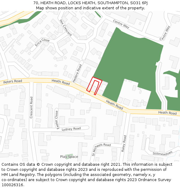 70, HEATH ROAD, LOCKS HEATH, SOUTHAMPTON, SO31 6PJ: Location map and indicative extent of plot