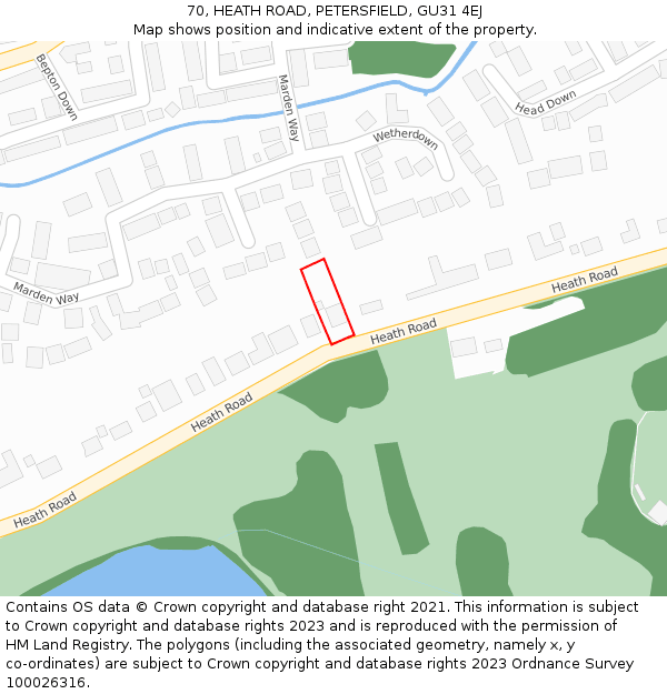 70, HEATH ROAD, PETERSFIELD, GU31 4EJ: Location map and indicative extent of plot