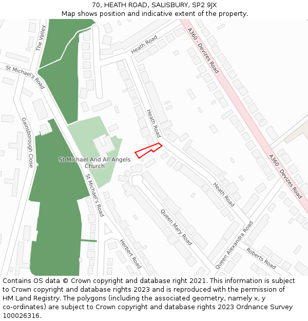 70, HEATH ROAD, SALISBURY, SP2 9JX: Location map and indicative extent of plot