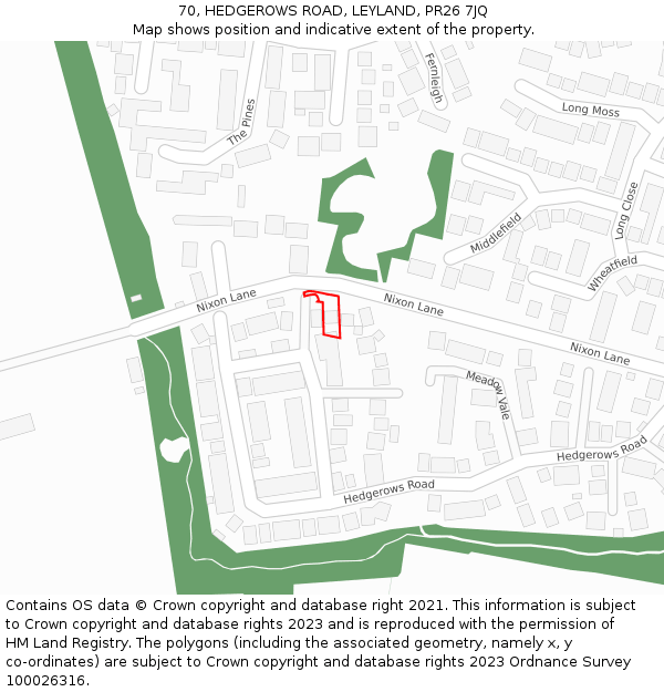 70, HEDGEROWS ROAD, LEYLAND, PR26 7JQ: Location map and indicative extent of plot