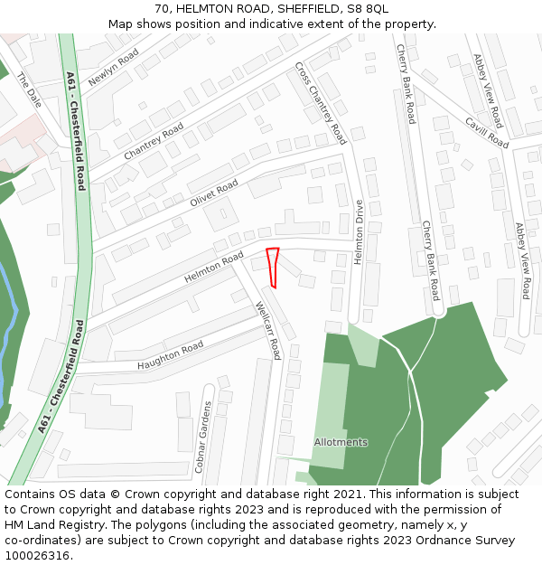 70, HELMTON ROAD, SHEFFIELD, S8 8QL: Location map and indicative extent of plot