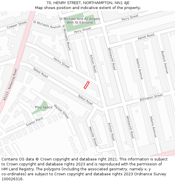 70, HENRY STREET, NORTHAMPTON, NN1 4JE: Location map and indicative extent of plot