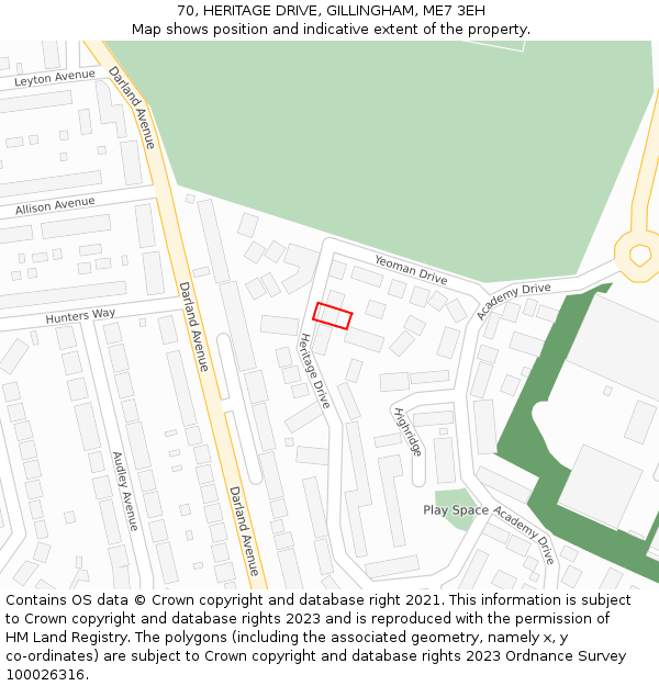 70, HERITAGE DRIVE, GILLINGHAM, ME7 3EH: Location map and indicative extent of plot