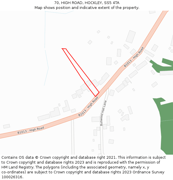 70, HIGH ROAD, HOCKLEY, SS5 4TA: Location map and indicative extent of plot