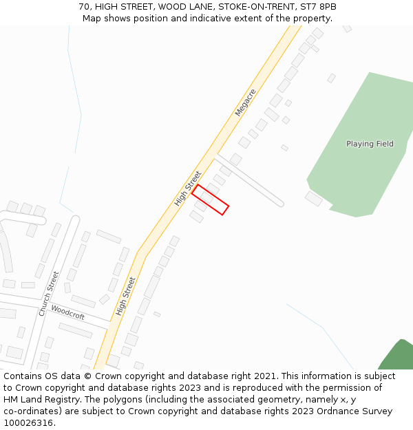 70, HIGH STREET, WOOD LANE, STOKE-ON-TRENT, ST7 8PB: Location map and indicative extent of plot