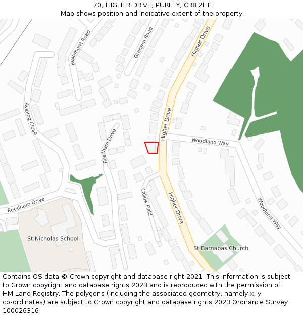 70, HIGHER DRIVE, PURLEY, CR8 2HF: Location map and indicative extent of plot