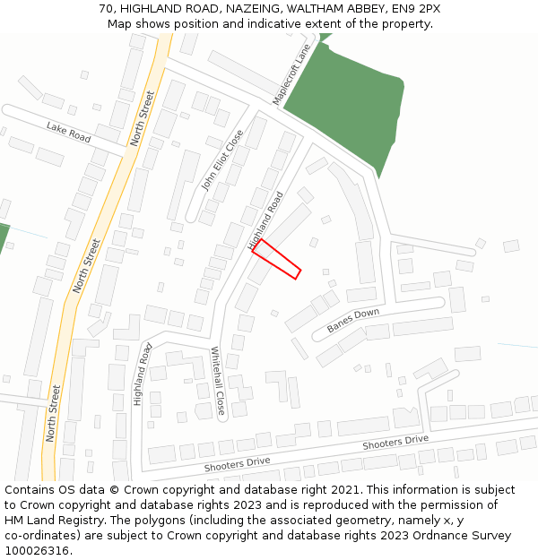 70, HIGHLAND ROAD, NAZEING, WALTHAM ABBEY, EN9 2PX: Location map and indicative extent of plot