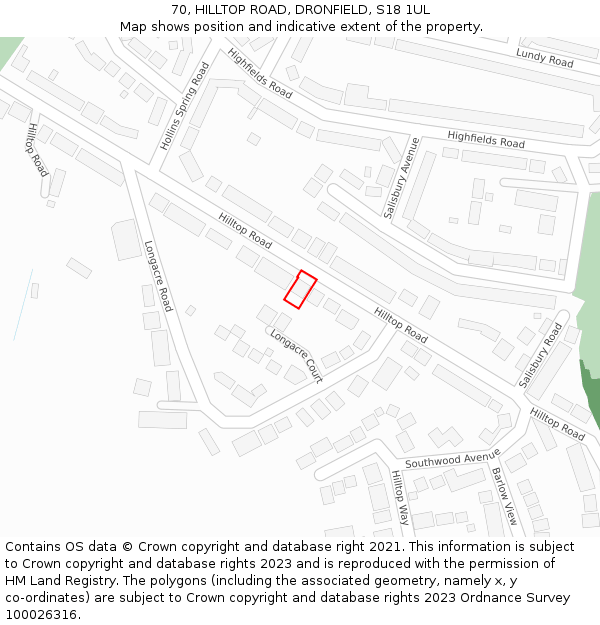 70, HILLTOP ROAD, DRONFIELD, S18 1UL: Location map and indicative extent of plot