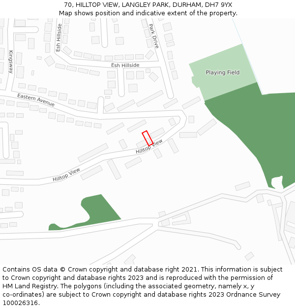 70, HILLTOP VIEW, LANGLEY PARK, DURHAM, DH7 9YX: Location map and indicative extent of plot